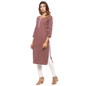Maroon printed cotton kurti 3