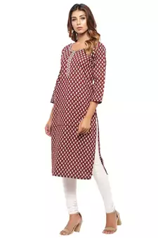 Maroon printed cotton kurti