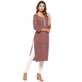 Maroon printed cotton kurti 4