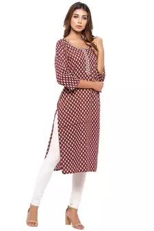 Maroon printed cotton kurti