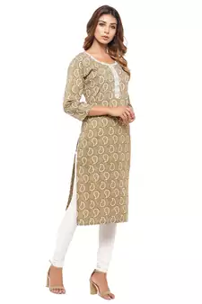 Gold printed cotton kurti