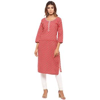 Red printed cotton kurti 1