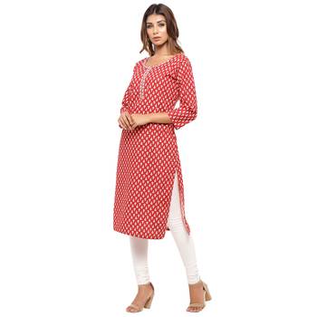 Red printed cotton kurti 3