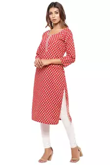 Red printed cotton kurti