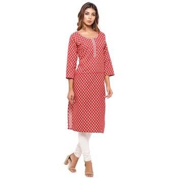 Red printed cotton kurti 4