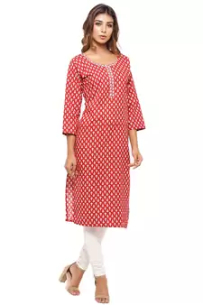 Red printed cotton kurti