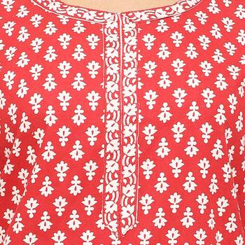 Red printed cotton kurti 5