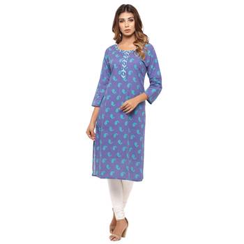 Purple printed cotton kurti 1