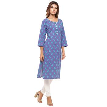 Purple printed cotton kurti 4