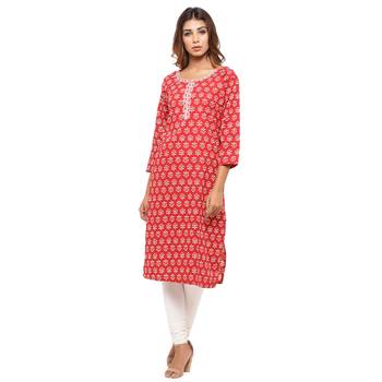 Red printed cotton kurti 1