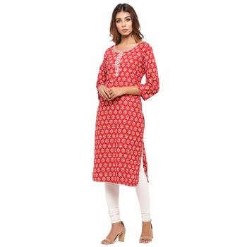 Red printed cotton kurti 3