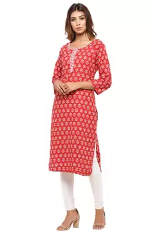 Red printed cotton kurti