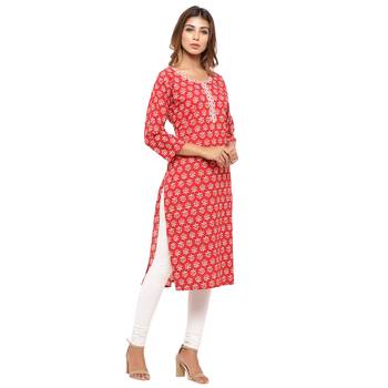 Red printed cotton kurti 4