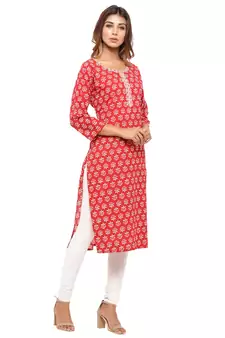 Red printed cotton kurti