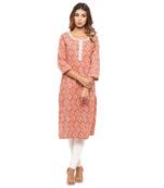 Orange printed cotton kurti
