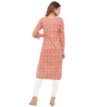 Orange printed cotton kurti 2
