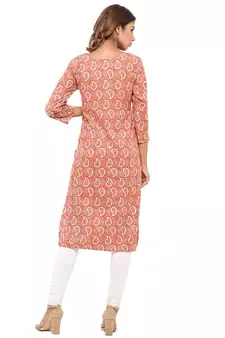Orange printed cotton kurti