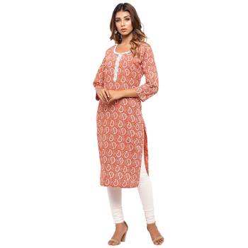 Orange printed cotton kurti 3
