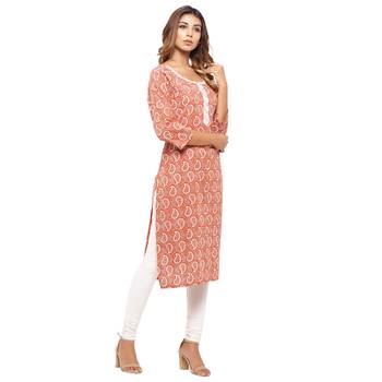 Orange printed cotton kurti 4