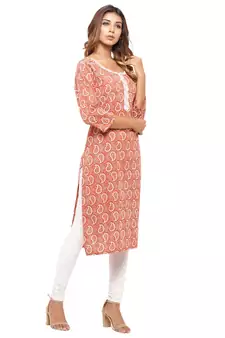 Orange printed cotton kurti