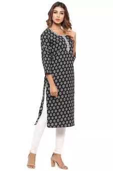 Black printed cotton kurti