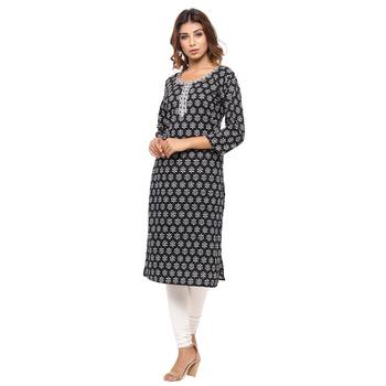 Black printed cotton kurti 4