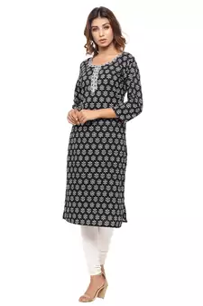 Black printed cotton kurti