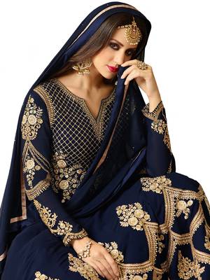  Midnight blue embroidered faux georgette Anarkali suit 3