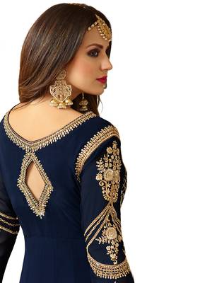  Midnight blue embroidered faux georgette Anarkali suit 4