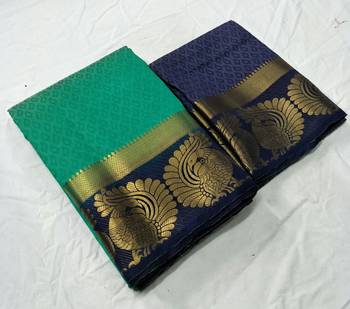 Turquoise woven jacquard saree with blouse 1