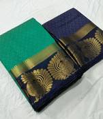 Turquoise woven jacquard saree with blouse