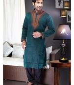 Rama Green Embroidered Jacquard Mens Kurta Pajama