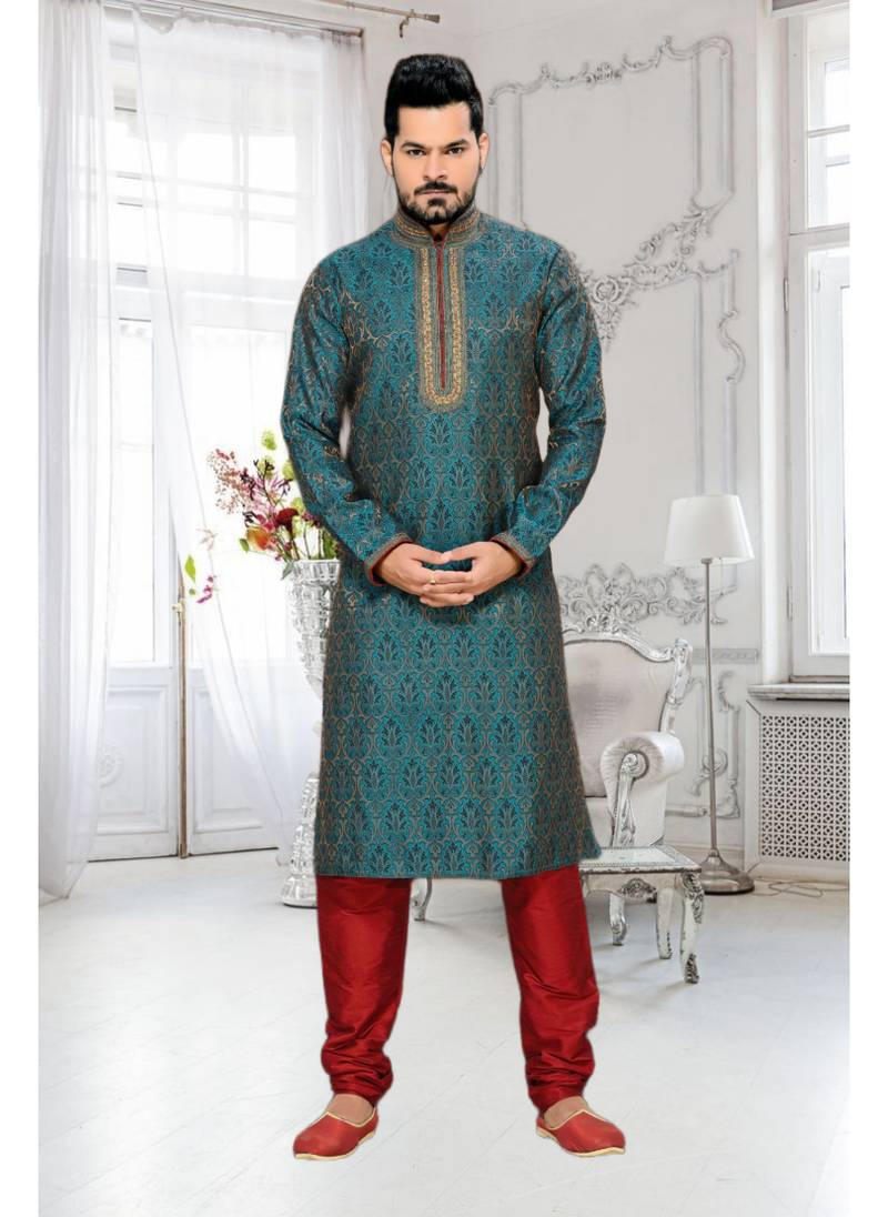 Rama Embroidered Jacquard Mens Kurta Pajama
