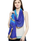 Blue Silk Printed Stole And Dupattas