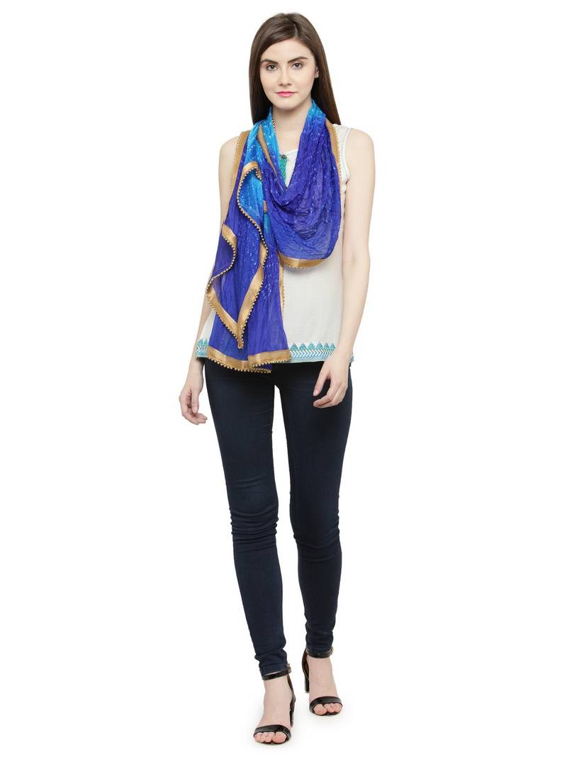 Blue Silk Printed Stole And Dupattas