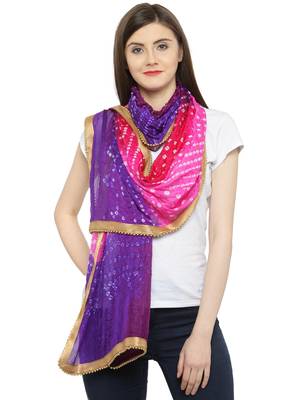 Geroo Jaipur Blue  And  Pink Silk Printed Stole And Dupattas 1