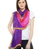 Geroo Jaipur Blue  And  Pink Silk Printed Stole And Dupattas