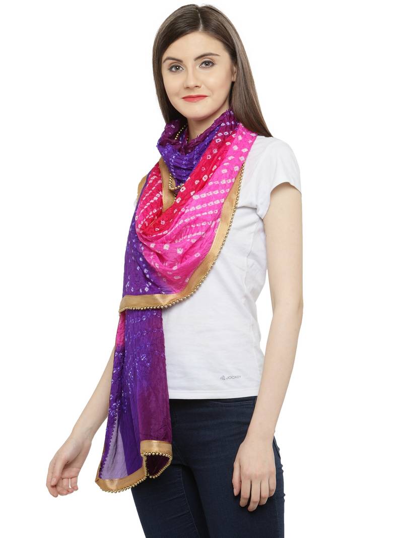 Geroo Jaipur Blue  And  Pink Silk Printed Stole And Dupattas