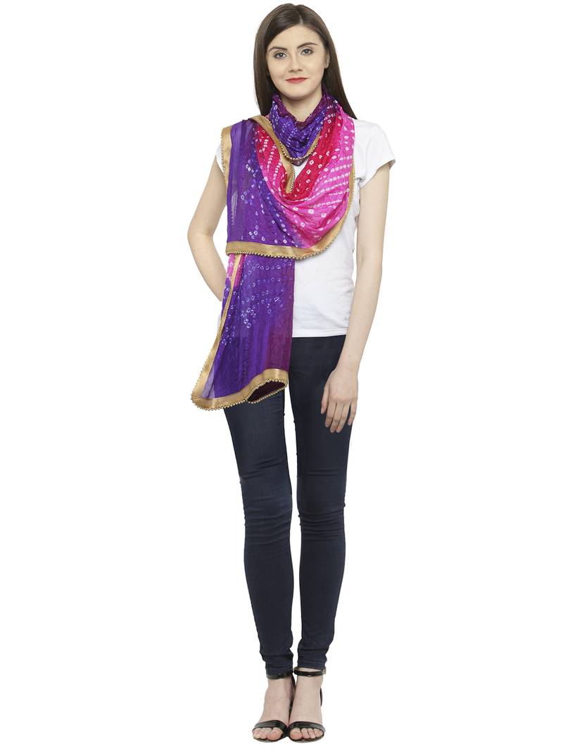 Geroo Jaipur Blue  And  Pink Silk Printed Stole And Dupattas