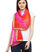 Geroo Jaipur Pink  And  Red Silk Printed Stole And Dupattas