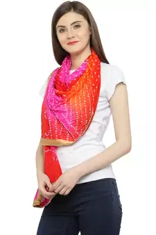   Pink  And  Red Silk Printed Stole And Dupattas