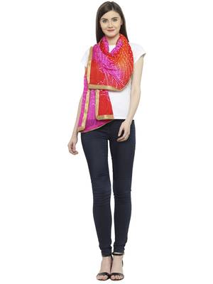   Pink  And  Red Silk Printed Stole And Dupattas 3