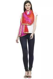   Pink  And  Red Silk Printed Stole And Dupattas