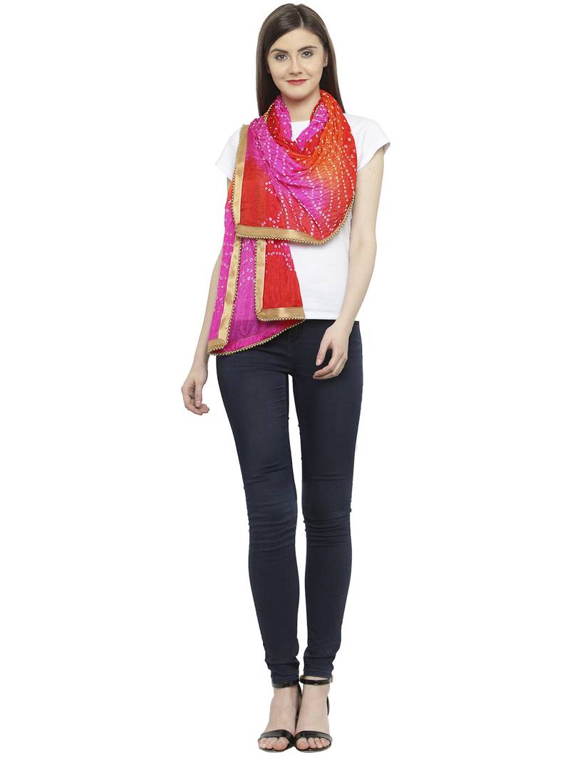 Geroo Jaipur Pink  And  Red Silk Printed Stole And Dupattas