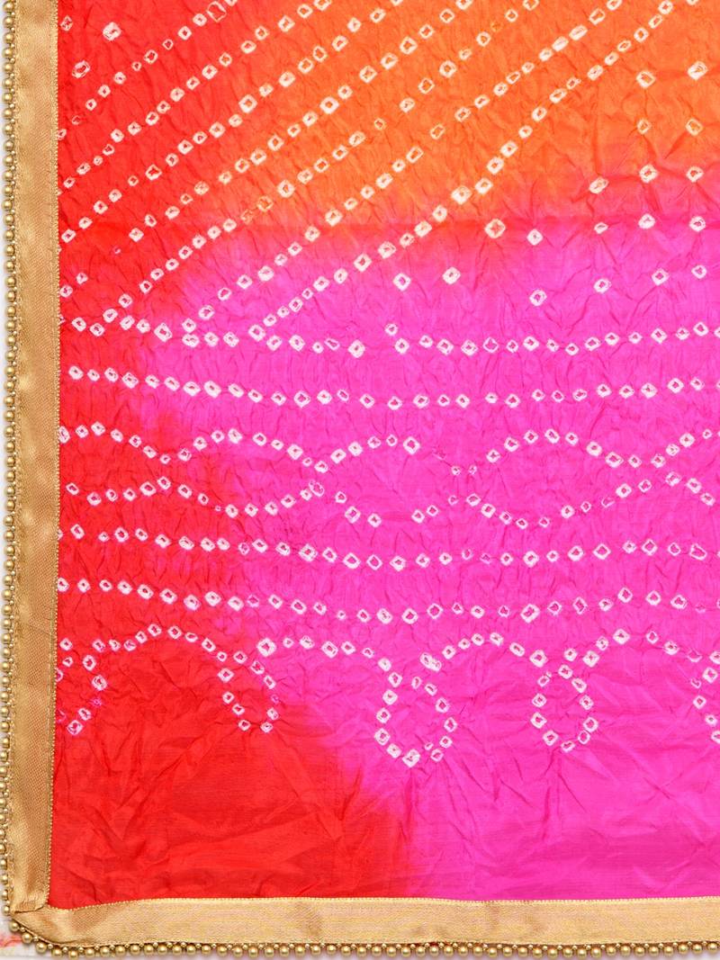 Geroo Jaipur Pink  And  Red Silk Printed Stole And Dupattas