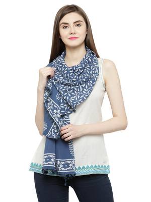 Blue Cotton Block Printed Stole And Dupattas 1