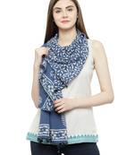 Blue Cotton Block Printed Stole And Dupattas