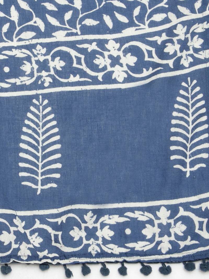 Blue Cotton Block Printed Stole And Dupattas