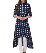 Blue printed rayon cotton-kurtis