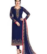 Blue embroidered faux georgette salwar suit 